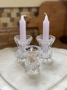 Glass Cut-Style Candle Holders and Match Holder